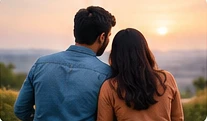 AI-created image of married partners looking toward the future together