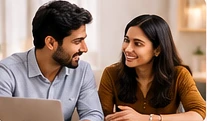 AI-created image of an engaged couple having an open conversation